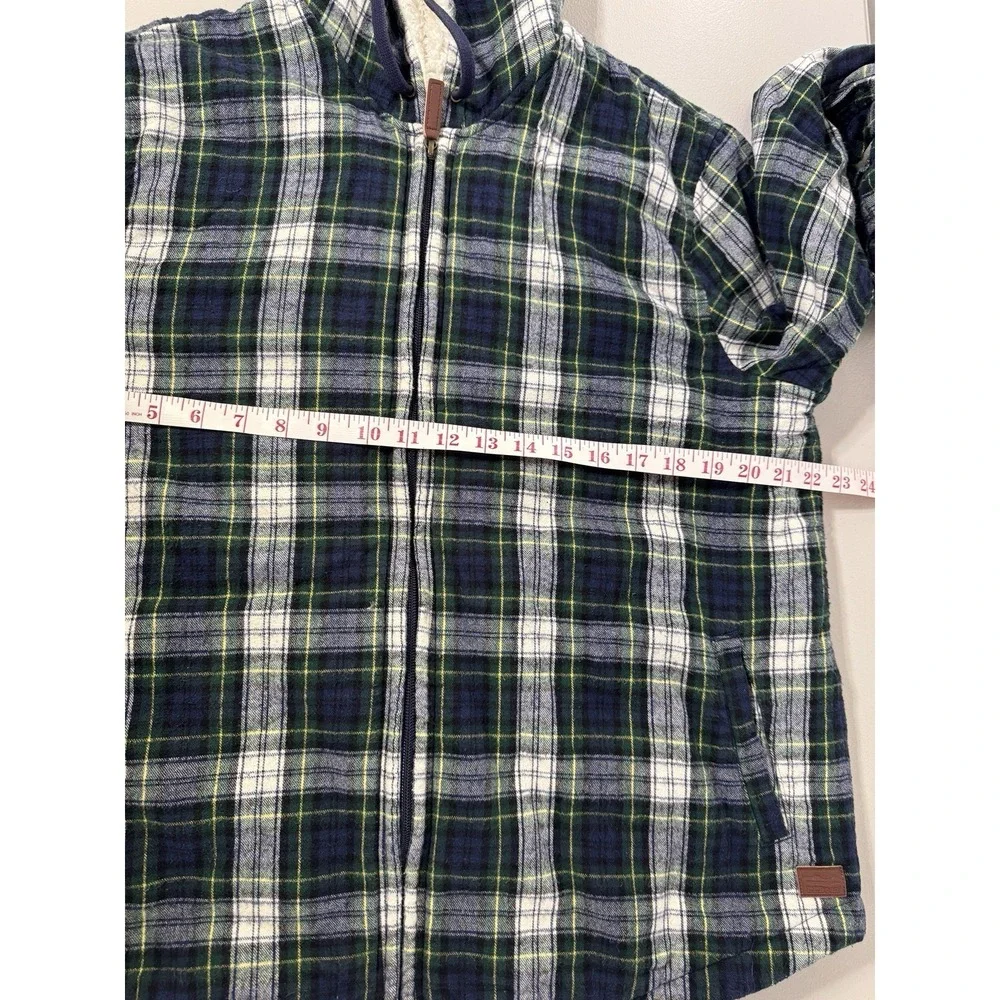 L.L. Bean Scotch Plaid Flannel Hoodie Womens Large Sherpa Fleece Lined Zip Shirt - Picture 9 of 11